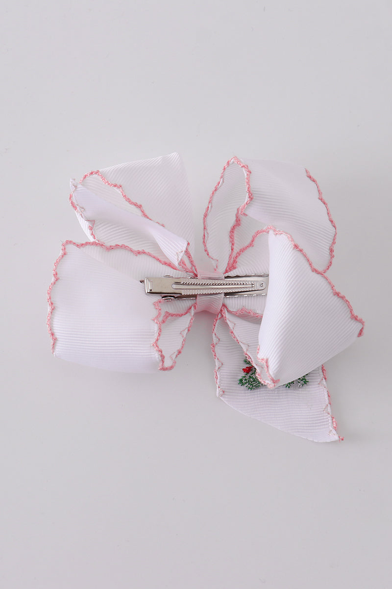 Christmas tree embroidery hair bow