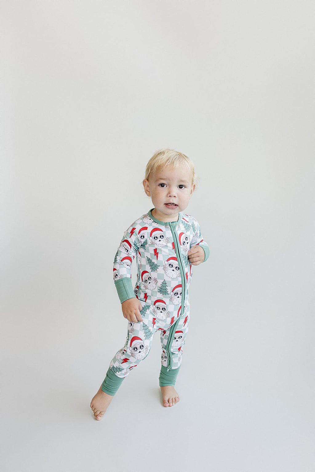 Bamboo Zip Romper | Checkered Santa