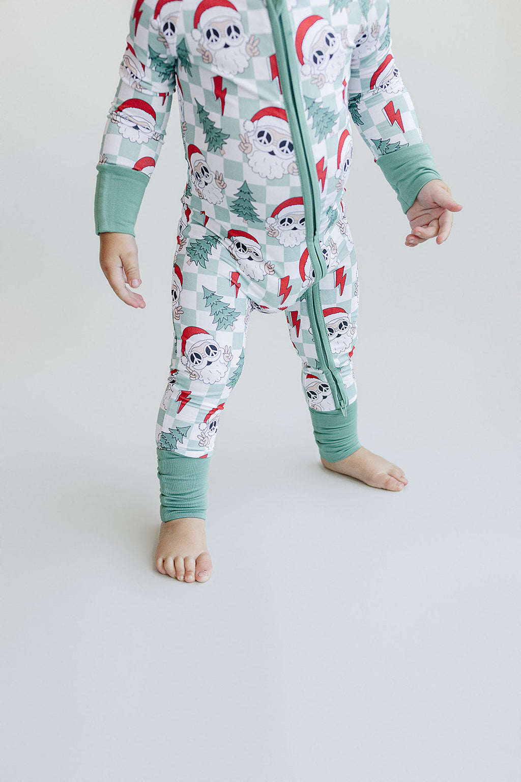 Bamboo Zip Romper | Checkered Santa