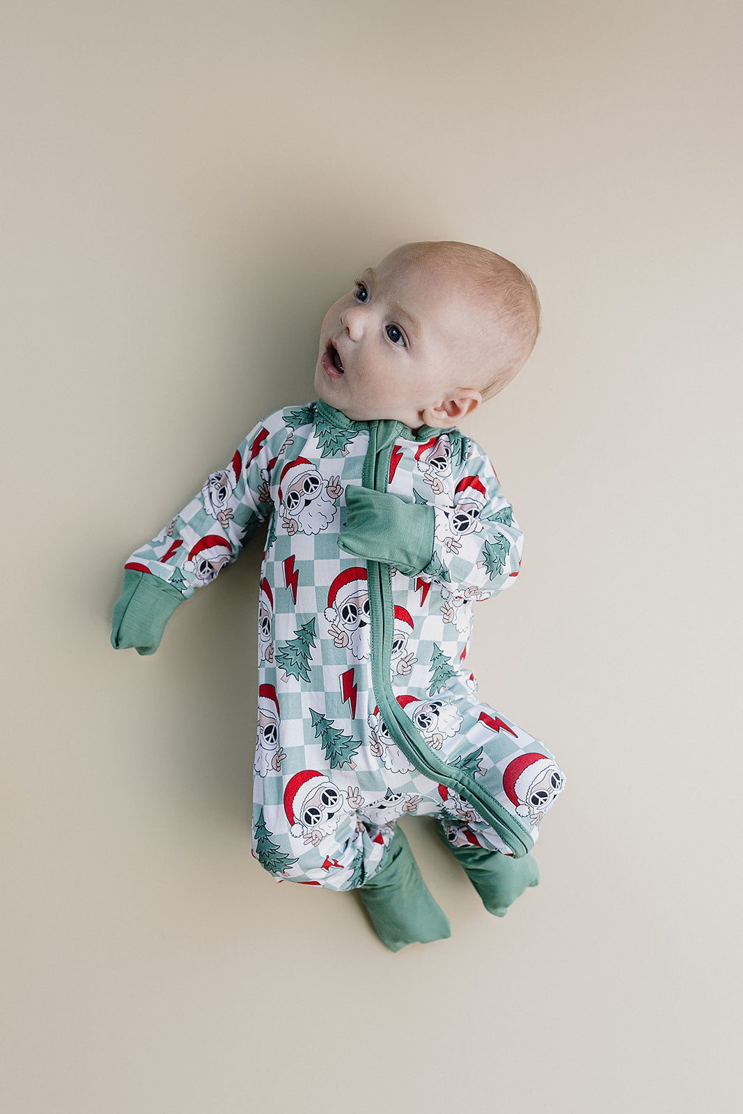 Bamboo Zip Romper | Checkered Santa