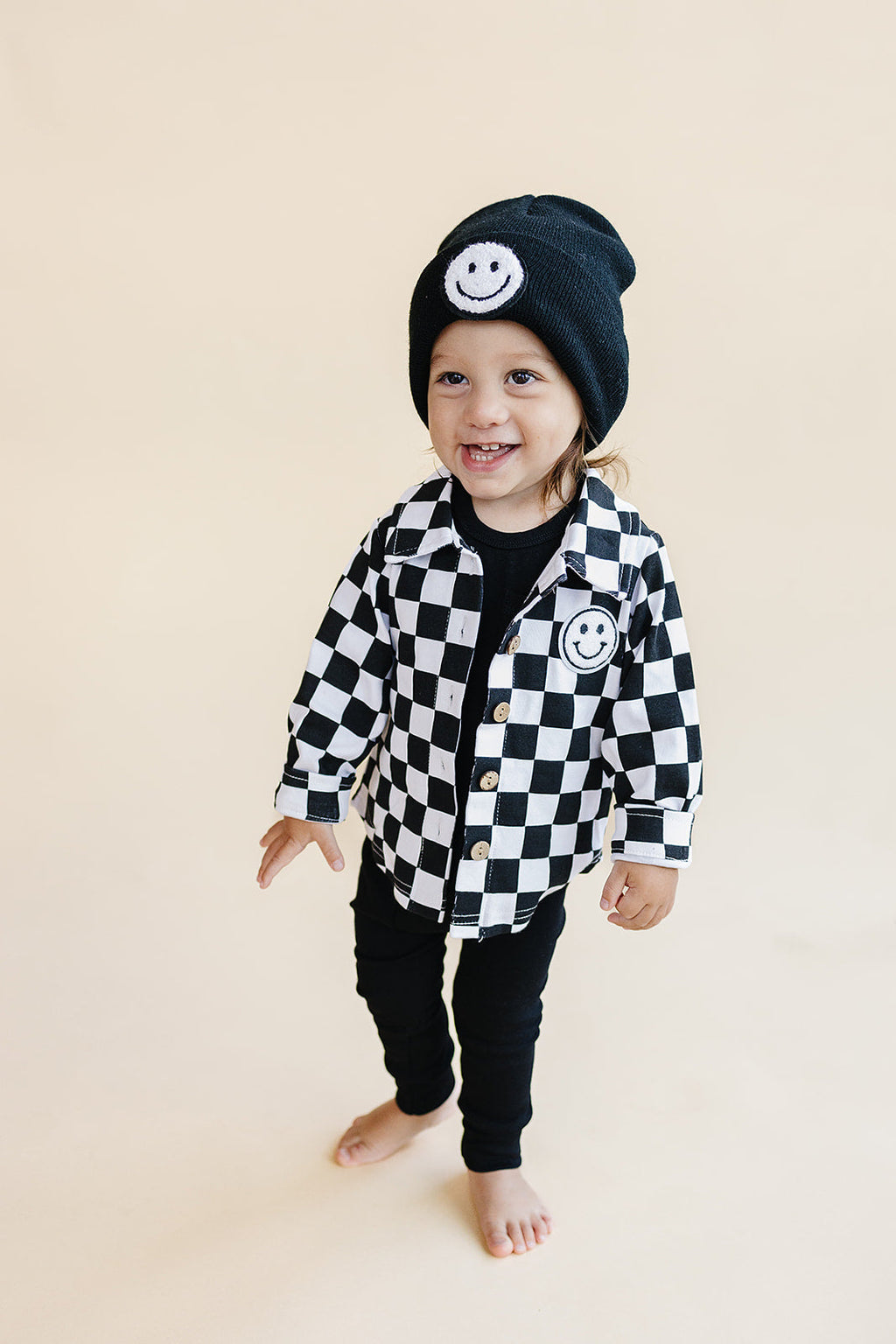Cotton Shacket | Smiley Checkered Black