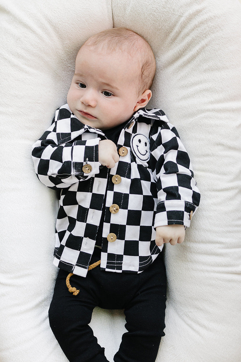 Cotton Shacket | Smiley Checkered Black
