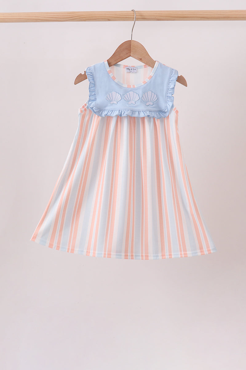 Seashell Stripe Embroidered Dress
