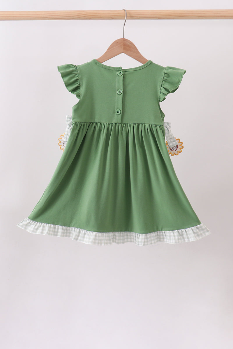 Green Sunflower Applique Ruffle Dress
