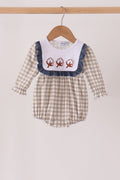 Teal cotton embroidery gingham ruffle bubble