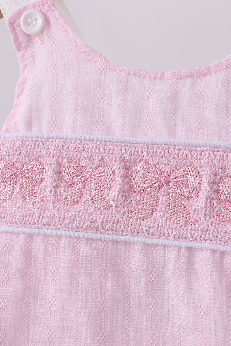 Pink Bow Smocked Bloomer Set