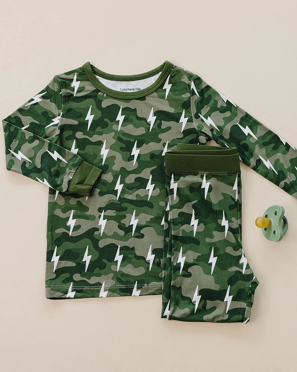 Bamboo Two Piece Set | Green Camo Bolts