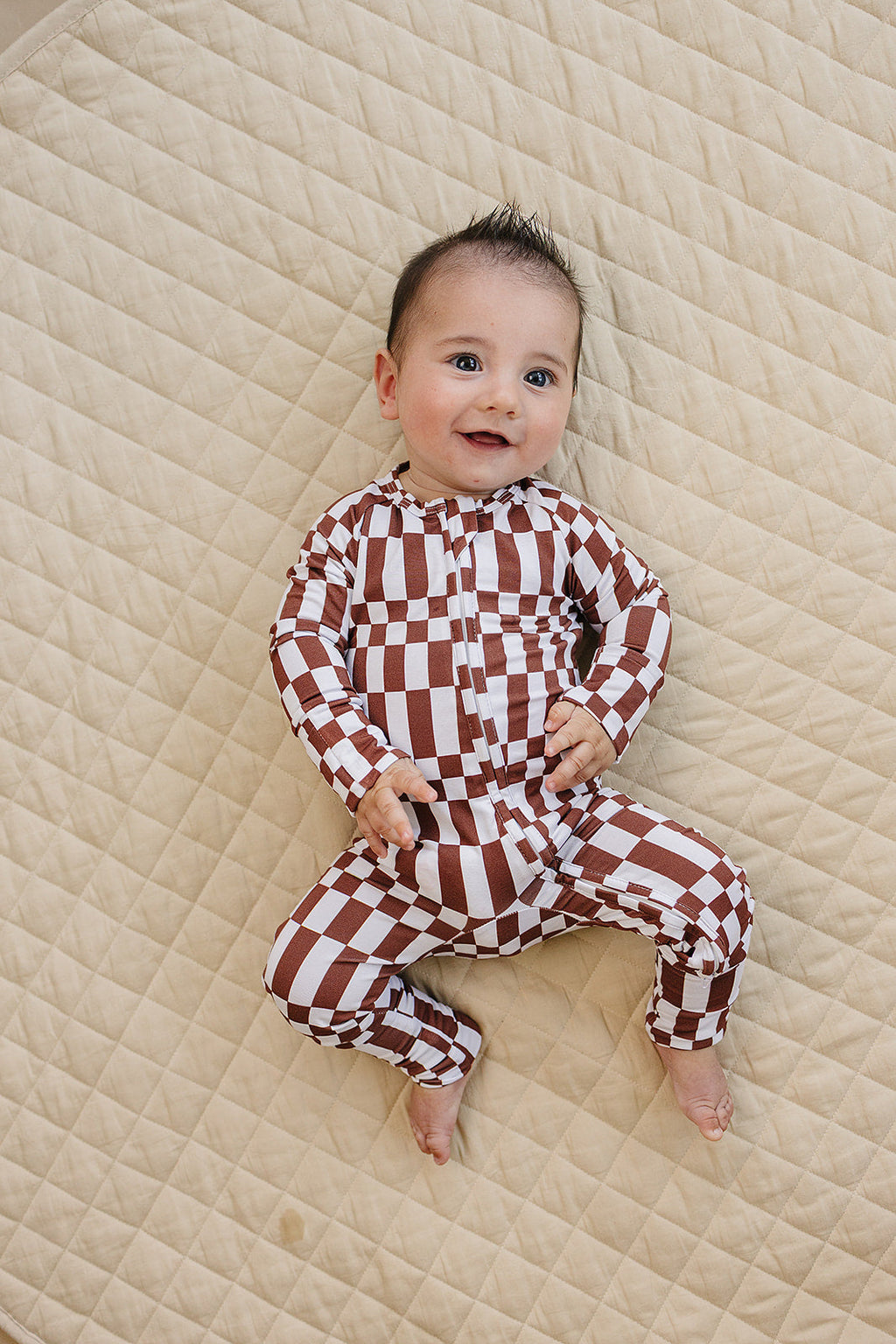 Bamboo Zip Romper | Chocolate Checkered