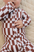 Bamboo Zip Romper | Chocolate Checkered