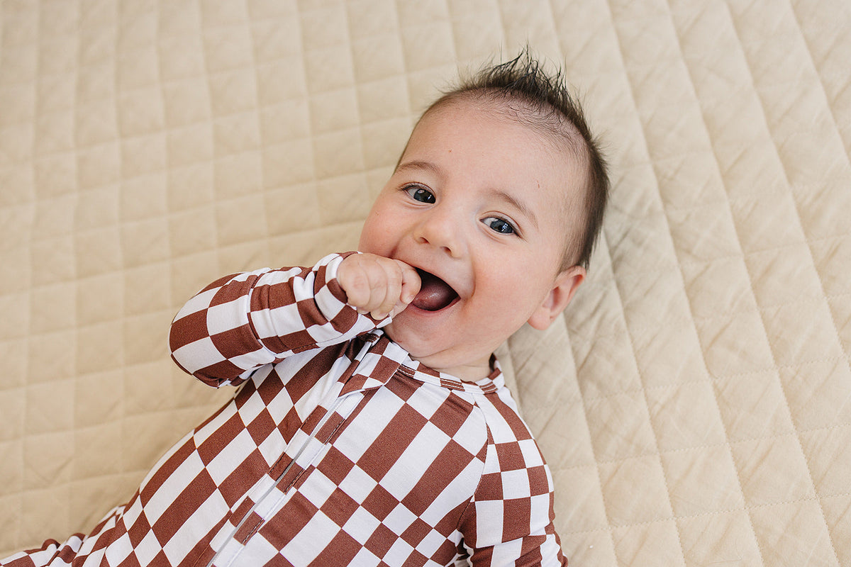 Bamboo Zip Romper | Chocolate Checkered