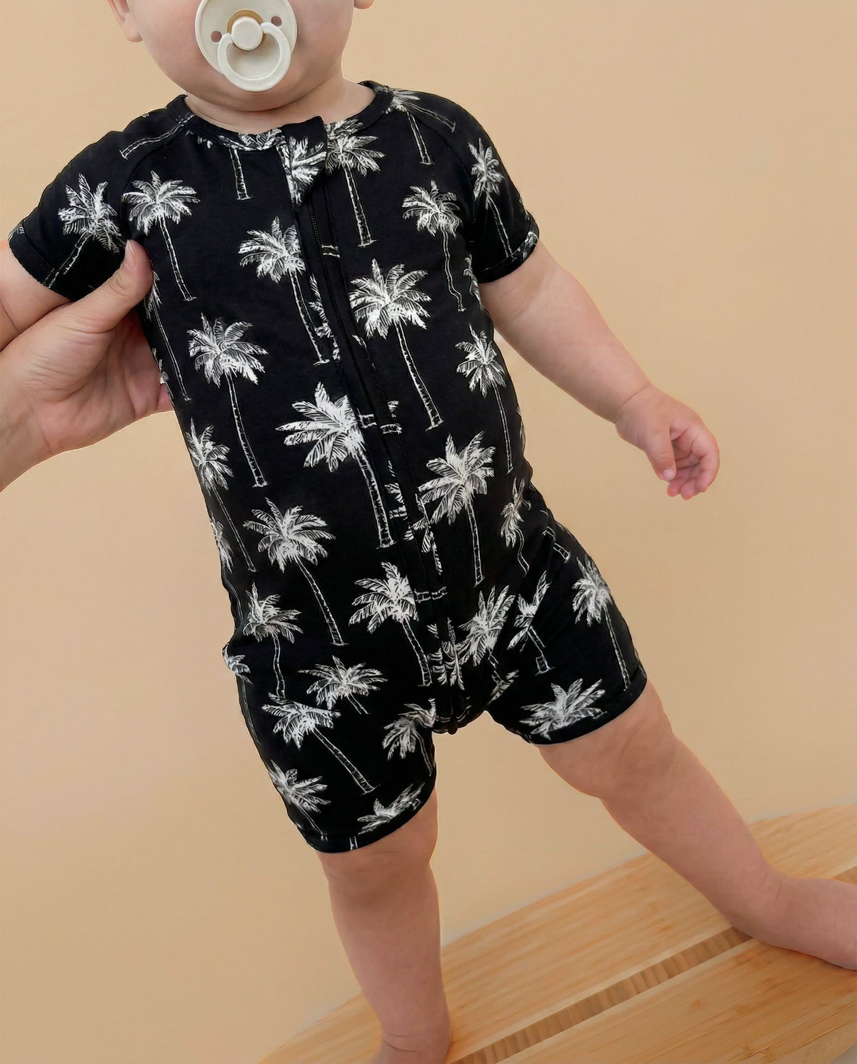 Bamboo Shorty Romper  | Palm Style Black