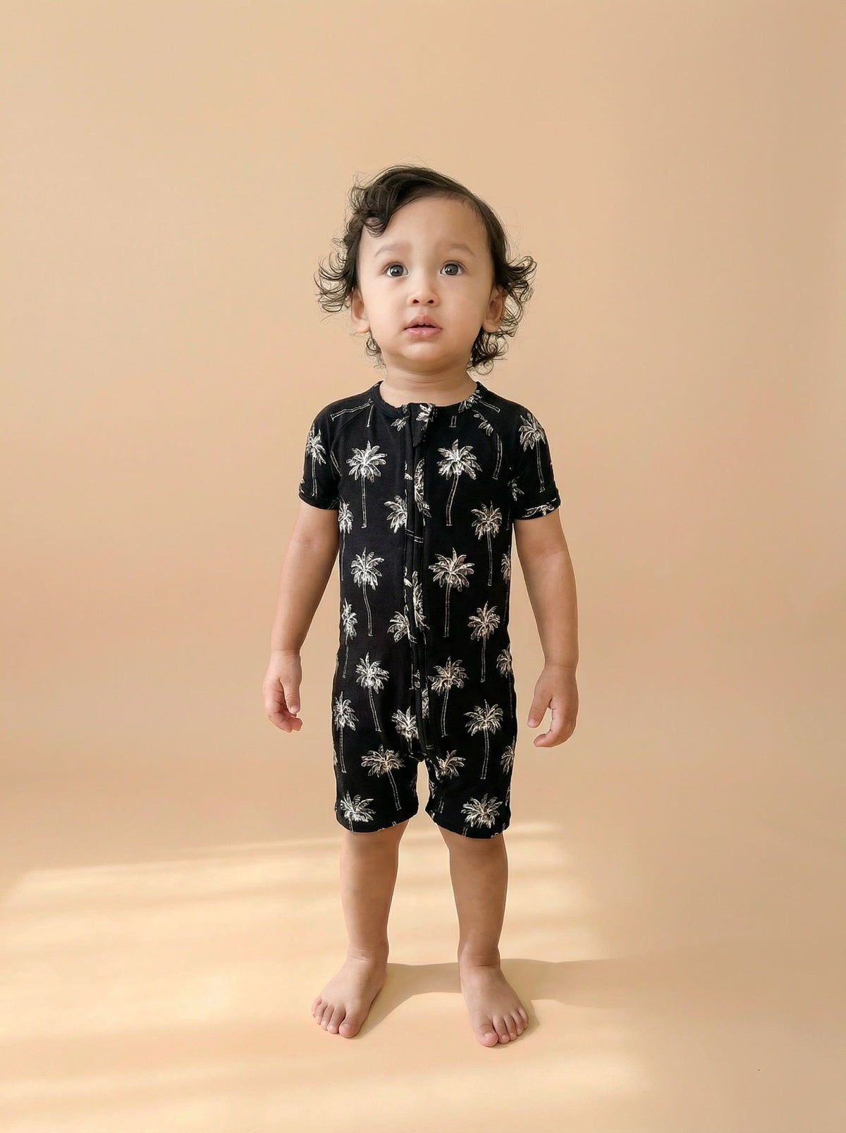 Bamboo Shorty Romper  | Palm Style Black