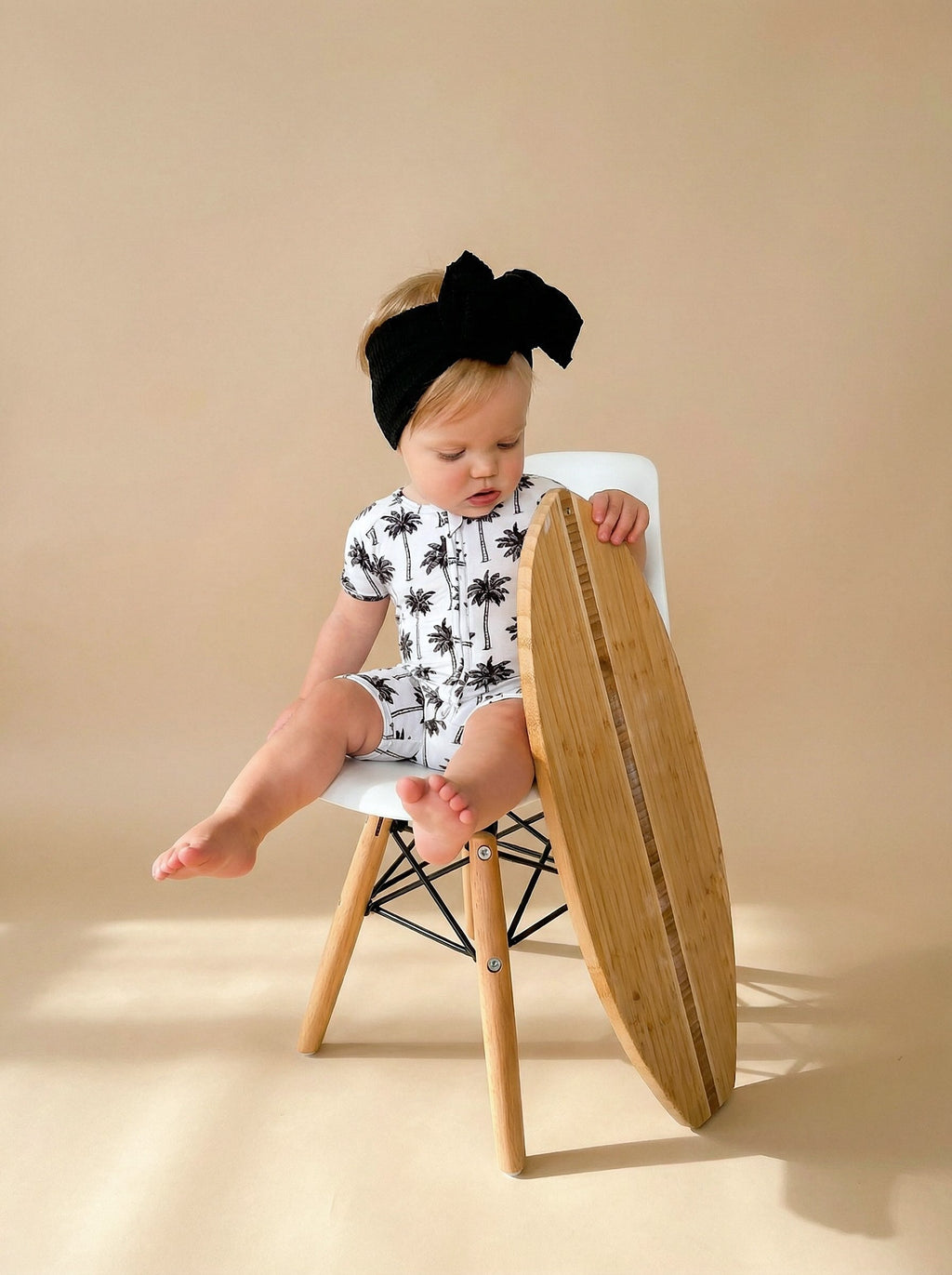 Bamboo Shorty Romper  | Palm Style White